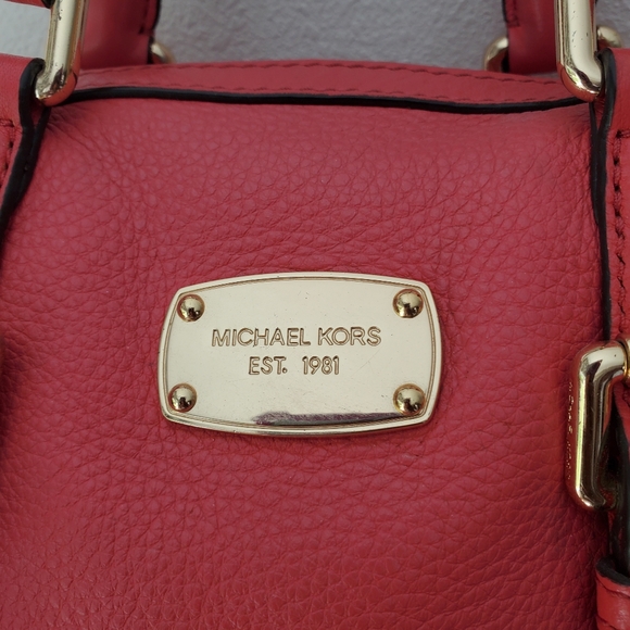 Michael Kors Bedford Pebble Leather Satchel Watermelon Pink - Picture 7 of 12